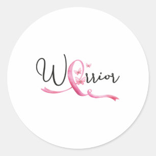 Warrior Breast Cancer Month Butterflies Pink Ribbo Classic Round Sticker