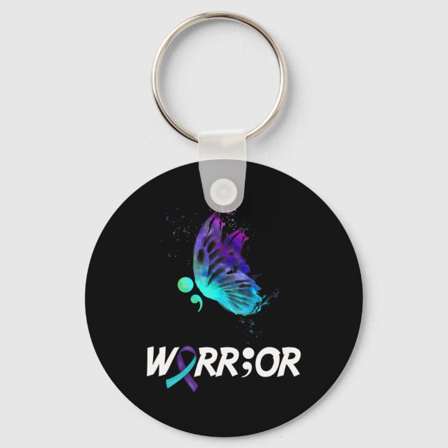 Warrior Butterfly Semicolon Suicide Prevention Awa Key Ring (Front)