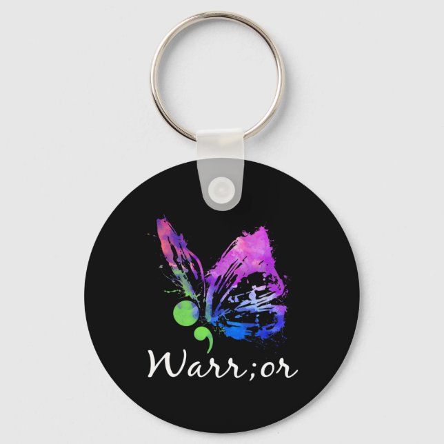 Warrior Butterfly Semicolon Suicide Prevention Awa Key Ring (Front)