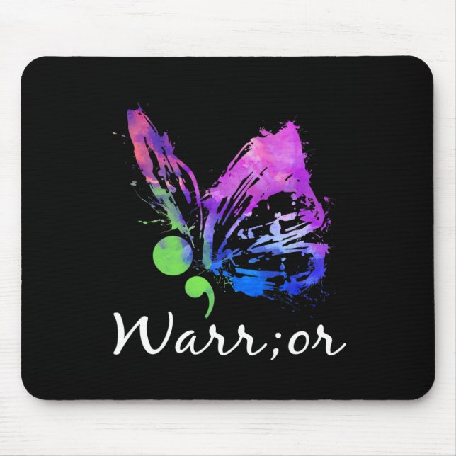 Warrior Butterfly Semicolon Suicide Prevention Awa Mouse Pad (Front)