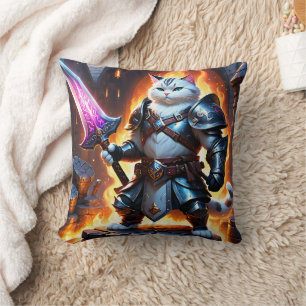 Warrior Cat in Armour With Glowing Sword Cushion