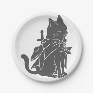 Warrior cat silhouette - Choose background color Paper Plate