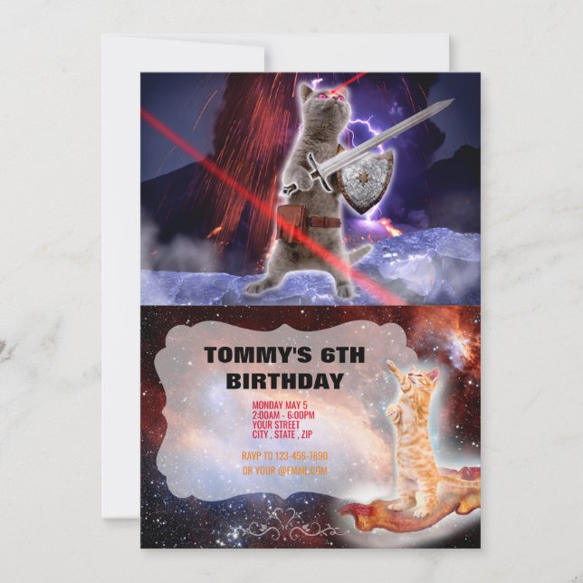 Warrior cat with lasers from eye invitation (Front)