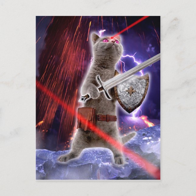 Warrior cat with lasers from eye postcard (Front)