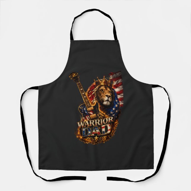Warrior Dad Lion American Flag Guitar  Apron (Front)