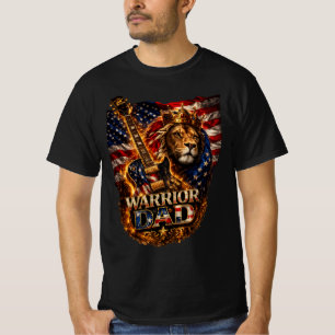 Warrior Dad Lion American Flag Guitar T-Shirt