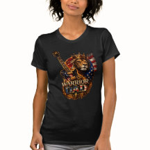 Warrior Dad Lion American Flag Guitar T-Shirt