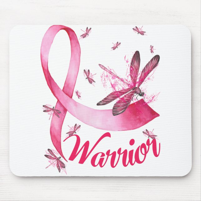 Warrior Dragonfly Breast Cancer Awareness T-Shirt. Mouse Pad (Front)