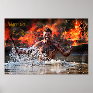 WARRIOR FIGHTING IN WATER POSTER