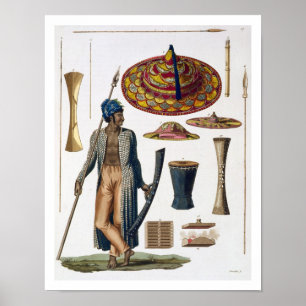 Warrior from Island of Guebe with items of Native Poster