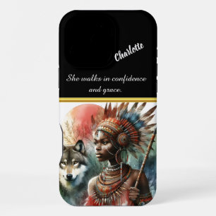 Warrior goddess with her wolf companion iPhone 16 pro max case