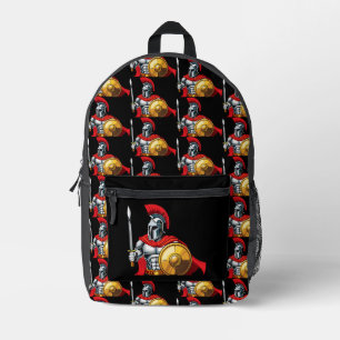 warrior holding sword and shield ready for battle printed backpack