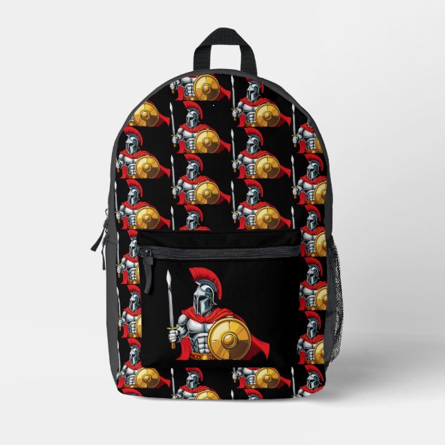 warrior holding sword and shield ready for battle printed backpack (Front)