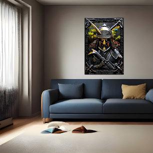 Warrior in black armour AI Art Poster