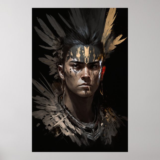 Warrior Indian Portrait Fantasy Painting Dark Wild Poster (Front)