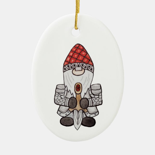Warrior Knight Gnome  Ceramic Tree Decoration (Front)