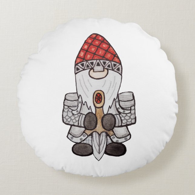 Warrior Knight Gnome  Round Cushion (Front)