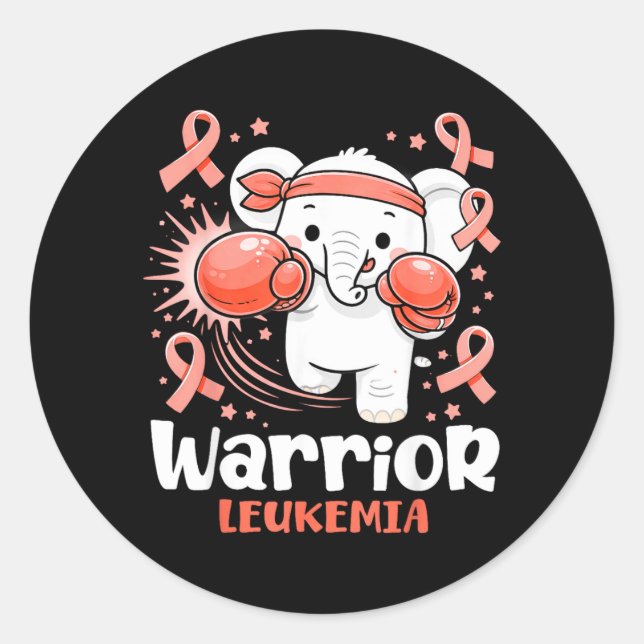Warrior Leukaemia Awareness Cute Boxing Elephant Classic Round Sticker (Front)