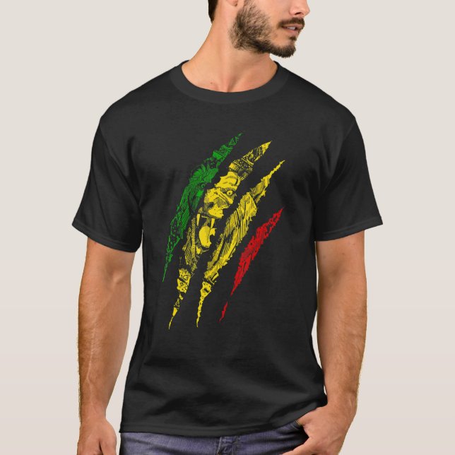 Warrior Lion Of Judah King Rasta Reggae Jamaica Ro T-Shirt (Front)