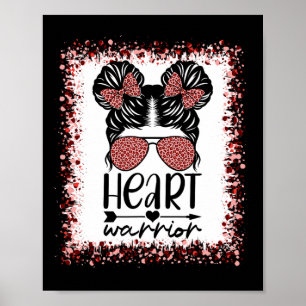 Warrior Messy Bun Leopard Heart Disease Awareness  Poster