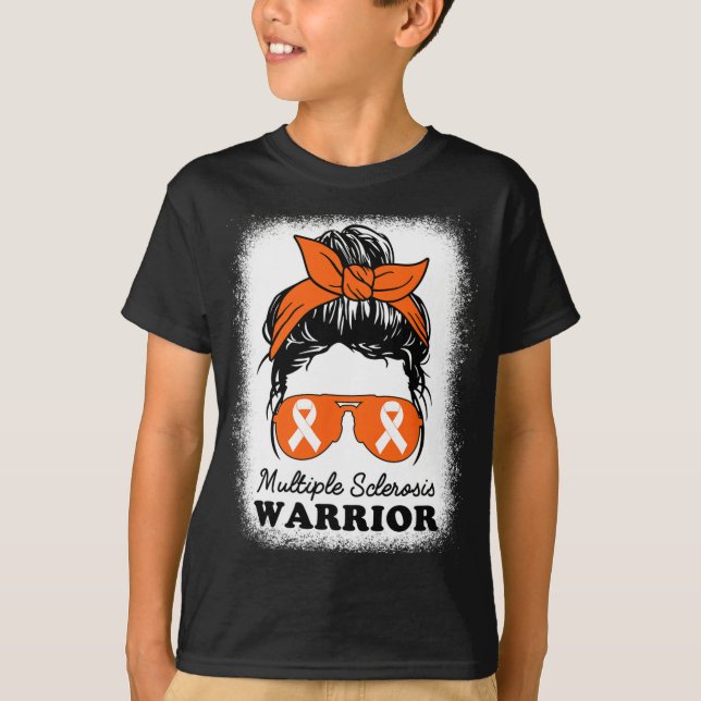 Warrior Multiple Sclerosis Awareness Messy Bun Mum T-Shirt (Front)