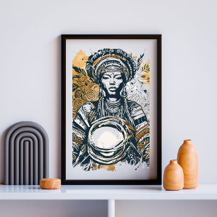 Warrior Muse – Bold Tribal Queen with Drum Poster