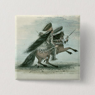 Warrior of the Crow Tribe (w/c on paper) 15 Cm Square Badge