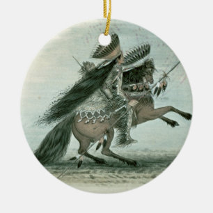 Warrior of the Crow Tribe (w/c on paper) Ceramic Tree Decoration