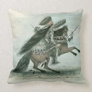 Warrior of the Crow Tribe (w/c on paper) Cushion