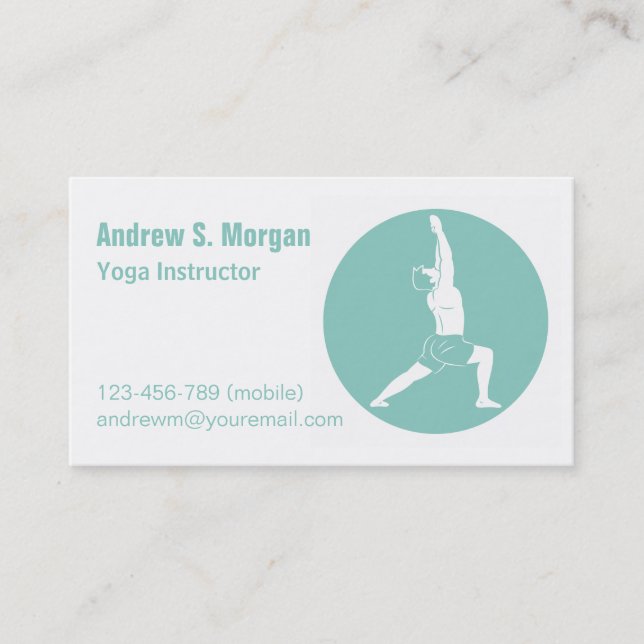 Warrior Pose Male Yoga Instructor Logo Business Card (Front)