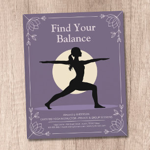 Warrior Pose - Yoga Instructor with Lotus Flowers Flyer