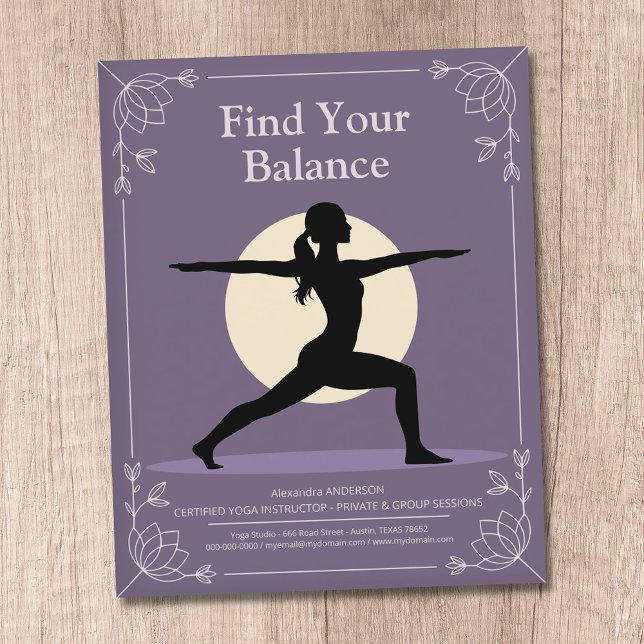 Warrior Pose - Yoga Instructor with Lotus Flowers Flyer (Warrior Pose - Yoga Instructor with Lotus Flowers Flyer)