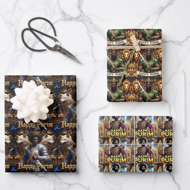 Warrior Purim Wrapping Paper Sheets (3) (Front)