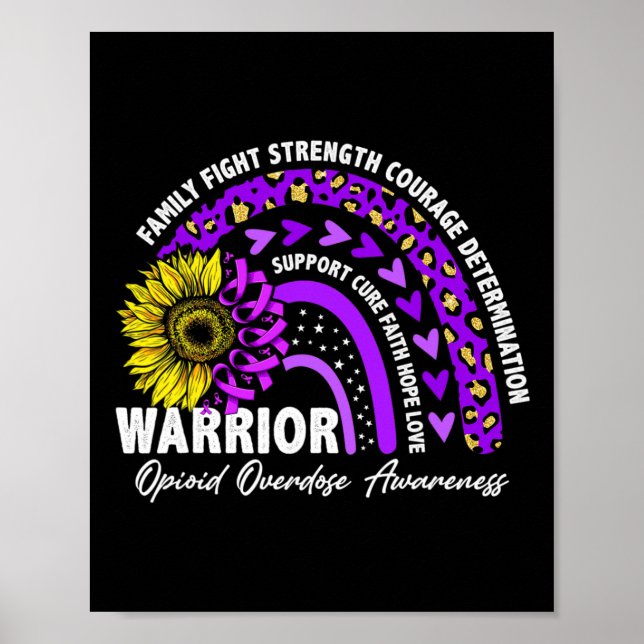 Warrior Rainbow Purple Ribbon Opioid Overdose Awar Poster (Front)