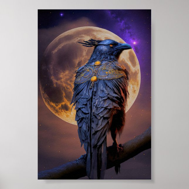 Warrior Raven Crow Hunting by Moonlight Poster (Front)