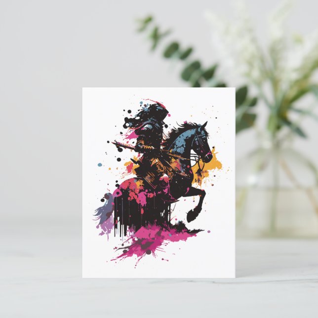 Warrior riding horse in watercolor        (Standing Front)