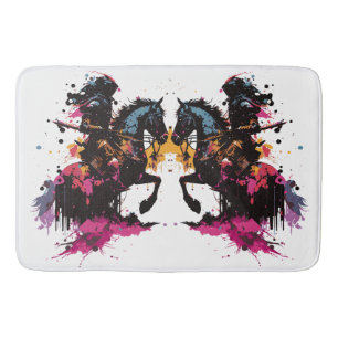Warrior riding horse in watercolor bath mat