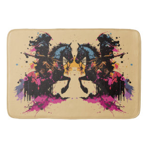 Warrior riding horse in watercolor bath mat