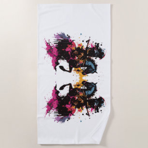 Warrior riding horse in watercolor beach towel