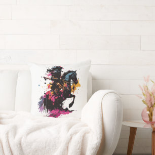 Warrior riding horse in watercolor        cushion