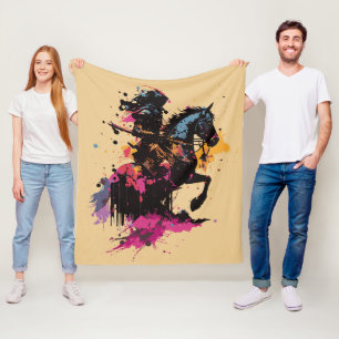 Warrior riding horse in watercolor fleece blanket