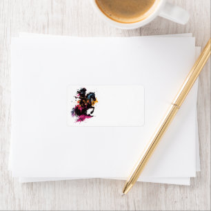 Warrior riding horse in watercolor     label