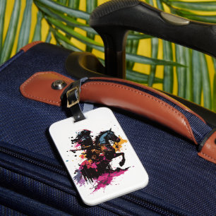 Warrior riding horse in watercolor luggage tag