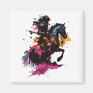 Warrior riding horse in watercolor magnet