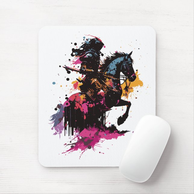 Warrior riding horse in watercolor         mouse pad (With Mouse)