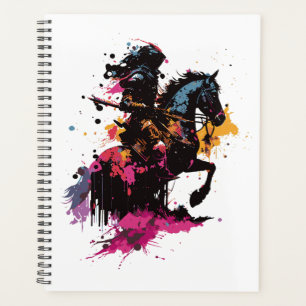 Warrior riding horse in watercolor      planner