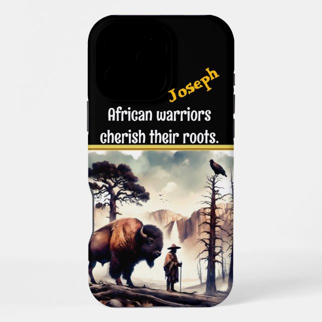 Warrior seated beside a roaring tiger in nature iPhone case (Back)