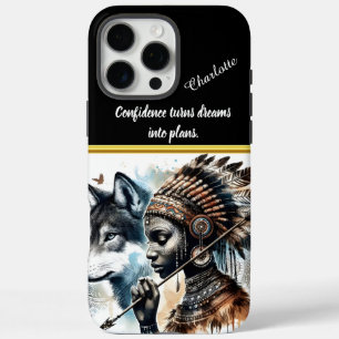 Warrior spirit unites wolf and indigenous woman iPhone 16 pro max case