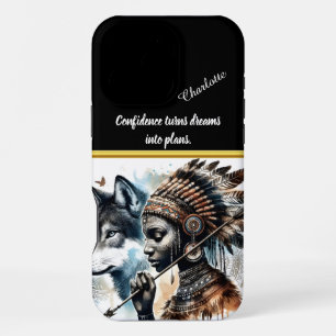 Warrior spirit unites wolf and indigenous woman iPhone 16 pro max case