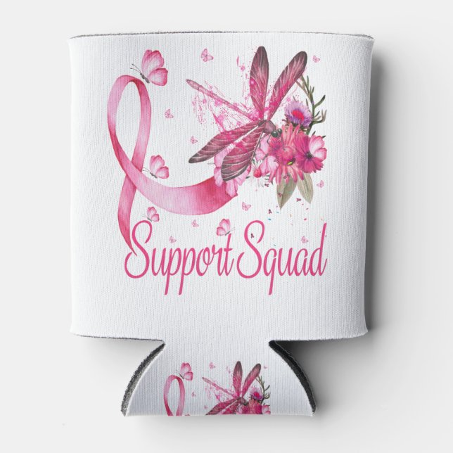 Warrior Support Squad Dragonfly Breast Cancer Can Cooler (Front)